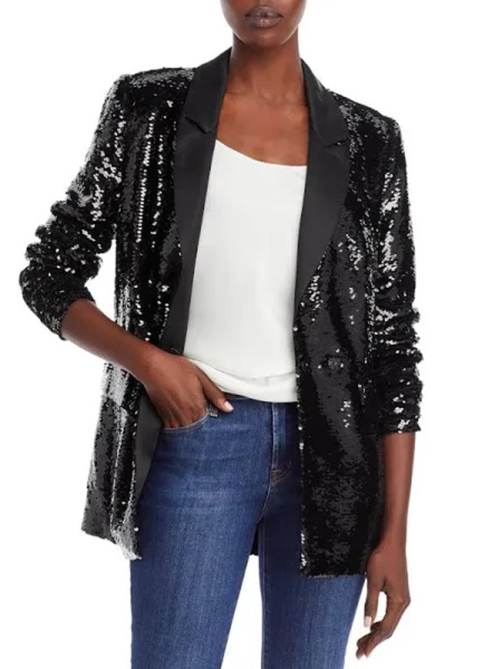 Anine Bing Ace Black Sequin Blazer with Satin Lapel | Size Small - Picture 3 of 8